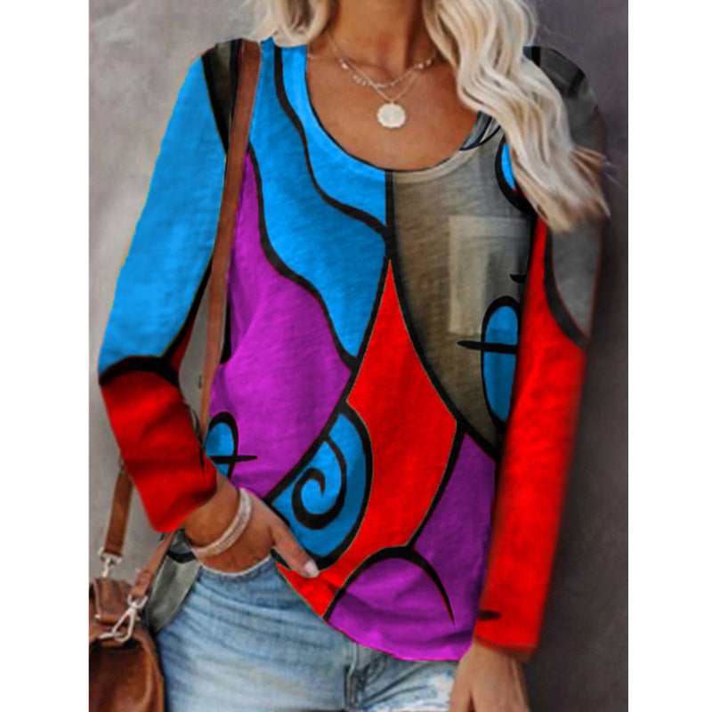 Artsy Multicolor Over-Size Blouse  with Long Sleeve