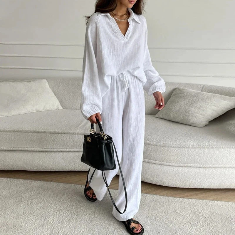 Casual Loose Long Sleeve Top Drawstring Trouser Set