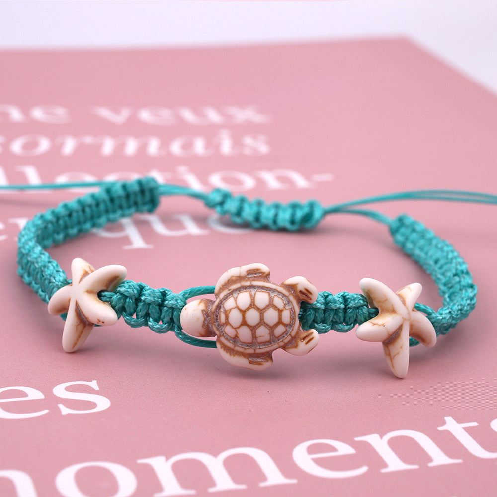 Turtle Star Turquoise Hand-Woven Resin Beats Anklet - Adjustable Size.