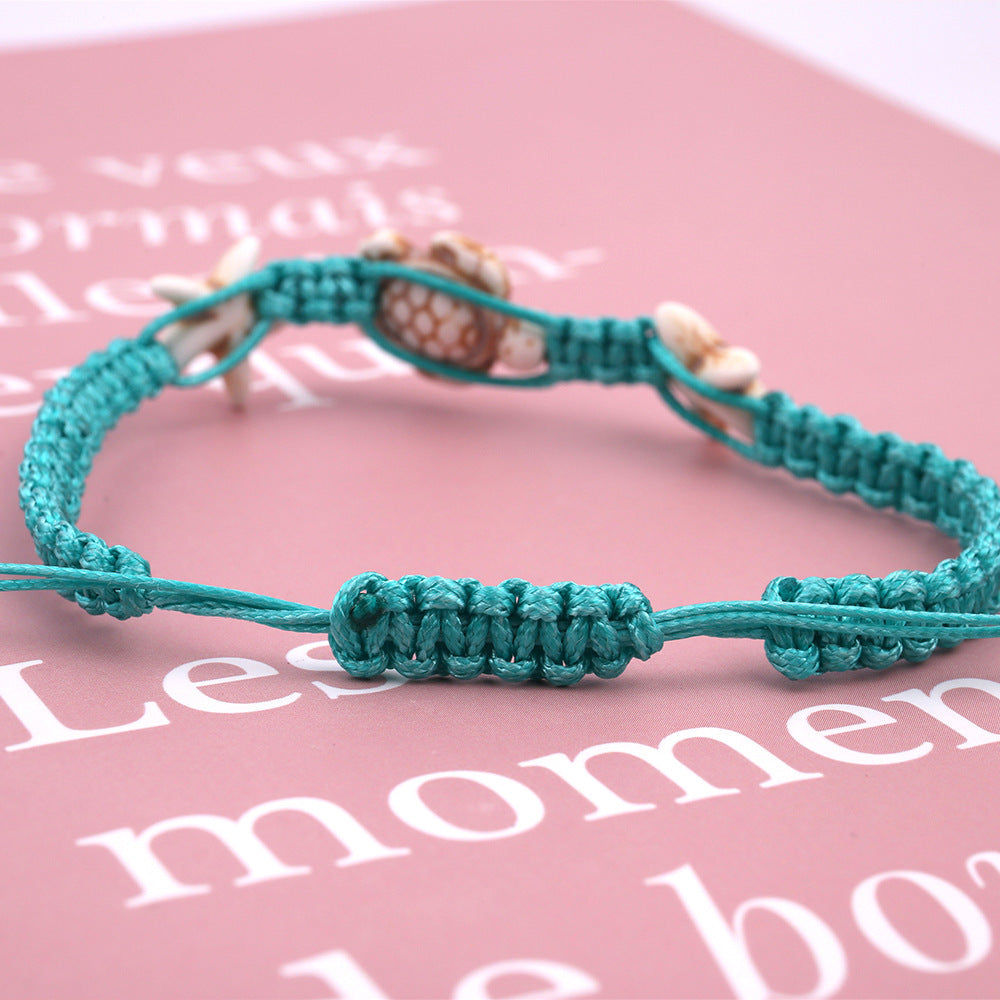 Turtle Star Turquoise Hand-Woven Resin Beats Anklet - Adjustable Size.