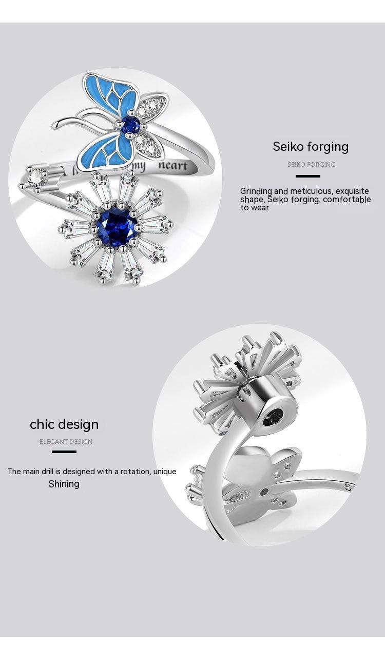 Butterfly Snowflake Rotating Ring Adjustable
