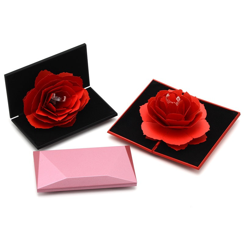 Diamond Shaped Rotating Rose Ring Surprise Gift Box