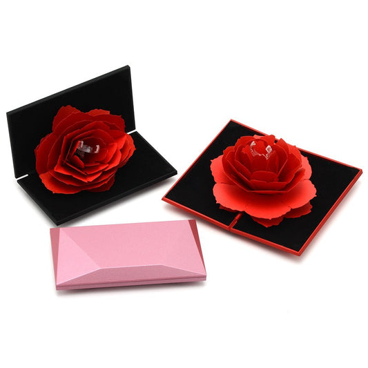 Diamond Shaped Rotating Rose Ring Surprise Gift Box