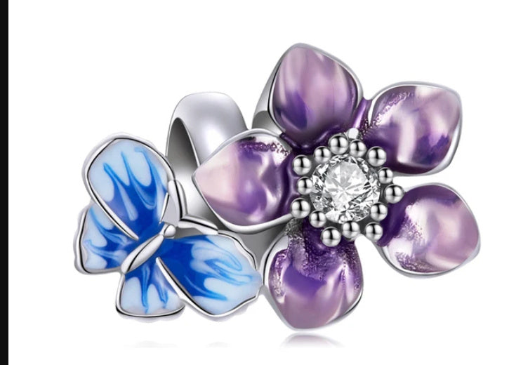 Sterling Silver Round mesh Bracelet with Colorful Flower Accent Beads.