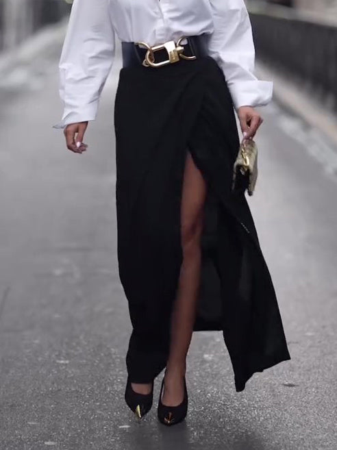 Black Elegant Slit Maxi Skirt