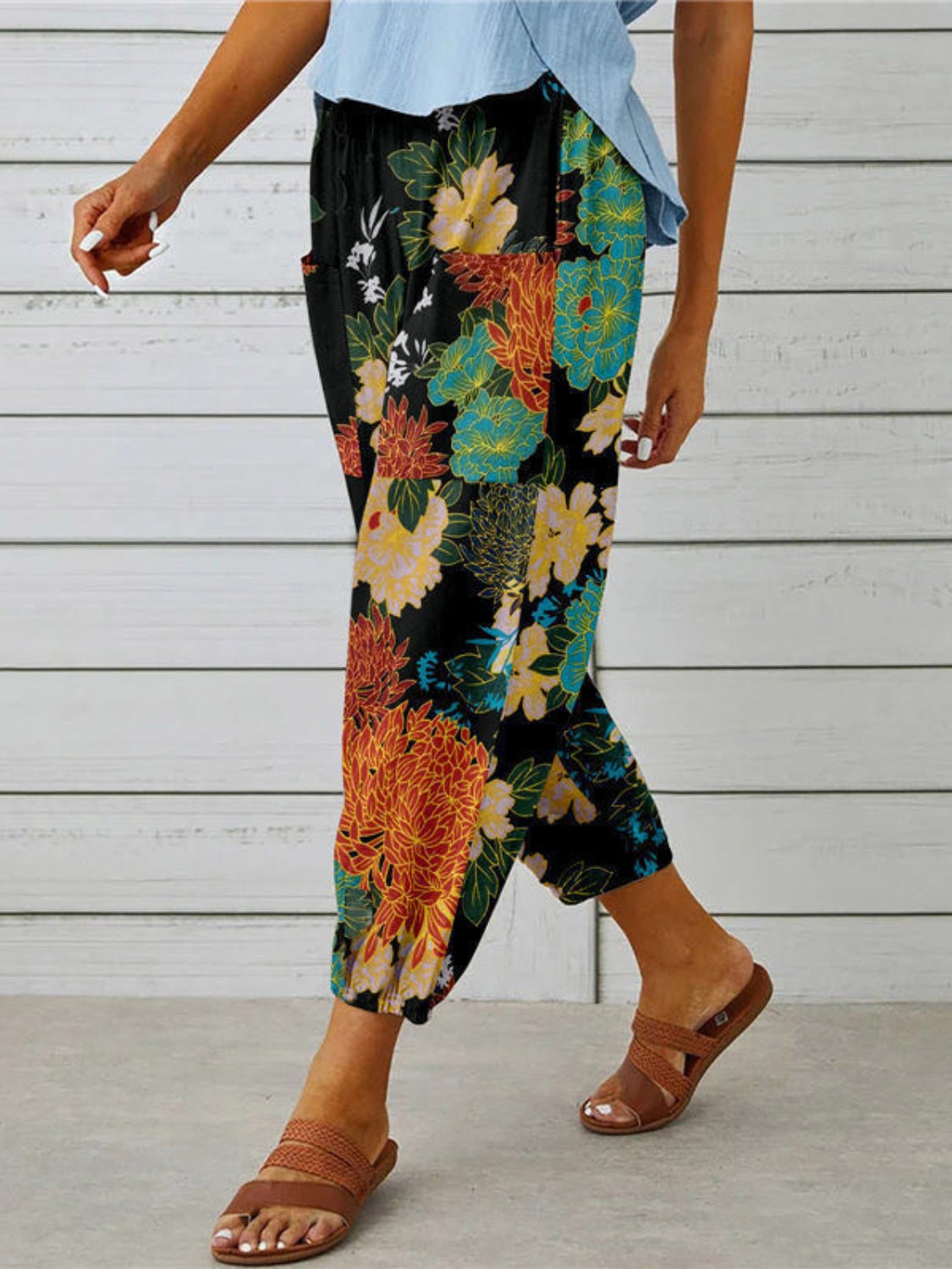 Bohemian Printed Tied Cropped Capris Pants