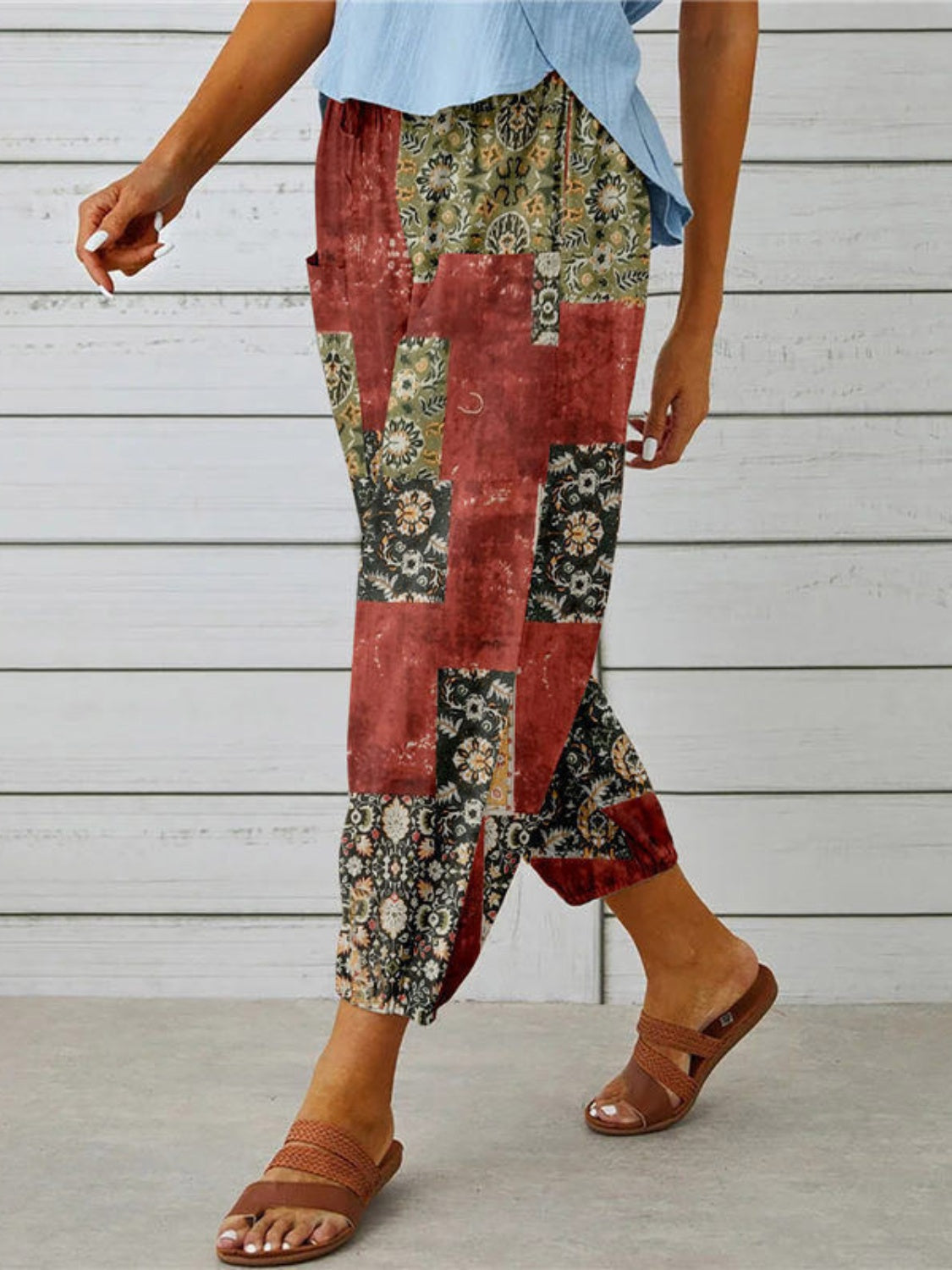 Bohemian Printed Tied Cropped Capris Pants