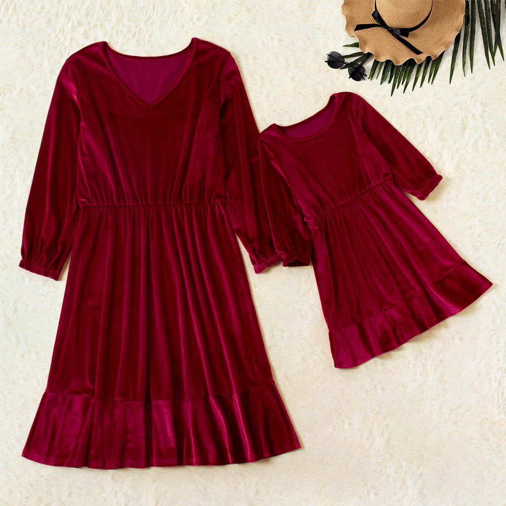 Velvet Long Sleeve Mother/Daughter Dress Set