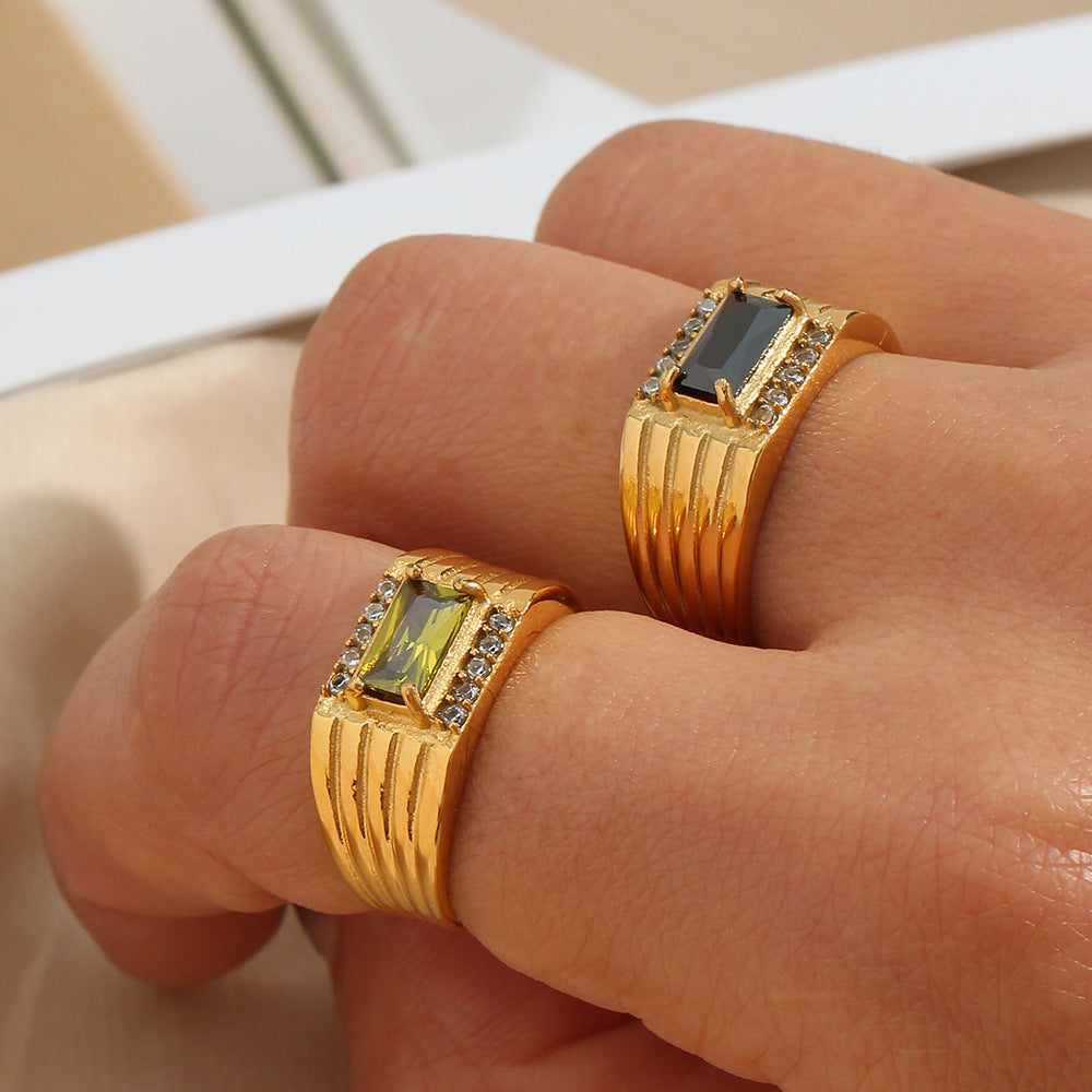 Popular And Fashionable CZ Stone Stainless Steel Gold Ring - Unisex.