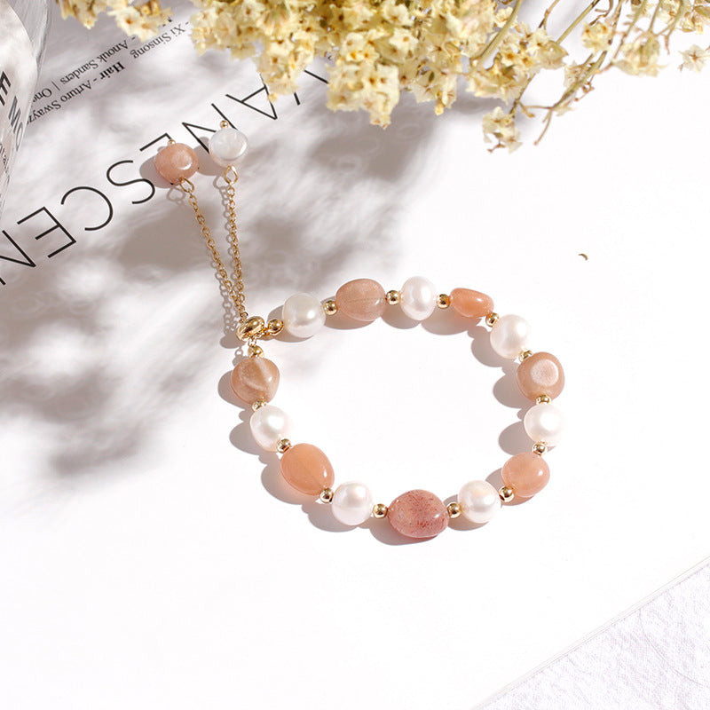 Boho Art Crystal Stone & Pearl Bracelet.
