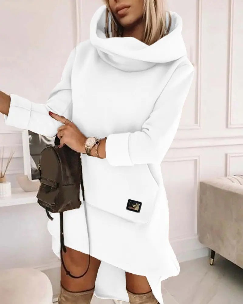 Unique Style Long Sleeve Hood Pocket Pullover Dress