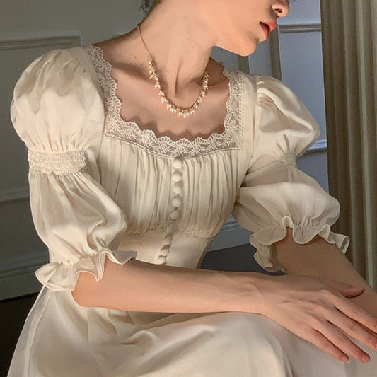 White  French Retro High-End Exquisite Dress