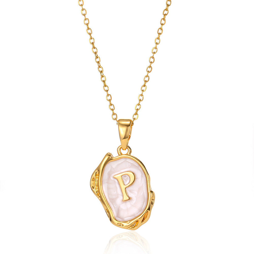 Retro Style Gold Inlaid Pearl Design Personalized Letter Necklace.