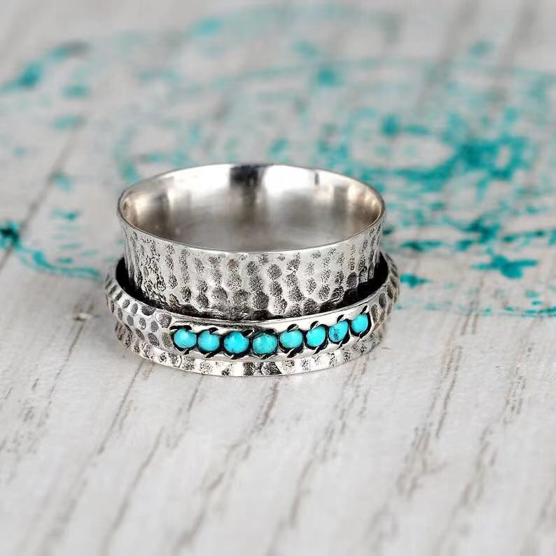 Retro Vintage Turquoise Rotatable Spinner Ring.