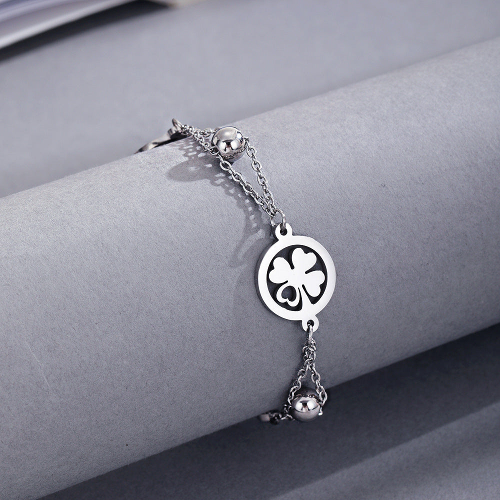 Silver Four-Leaf Clover Bracelet