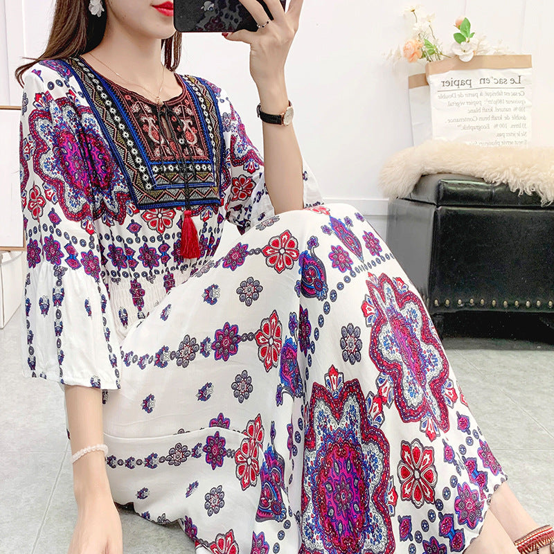 Artsy Crew Neck Ruffle Half Sleeve Silky Dress