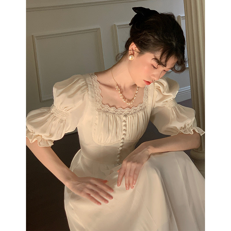 White  French Retro High-End Exquisite Dress
