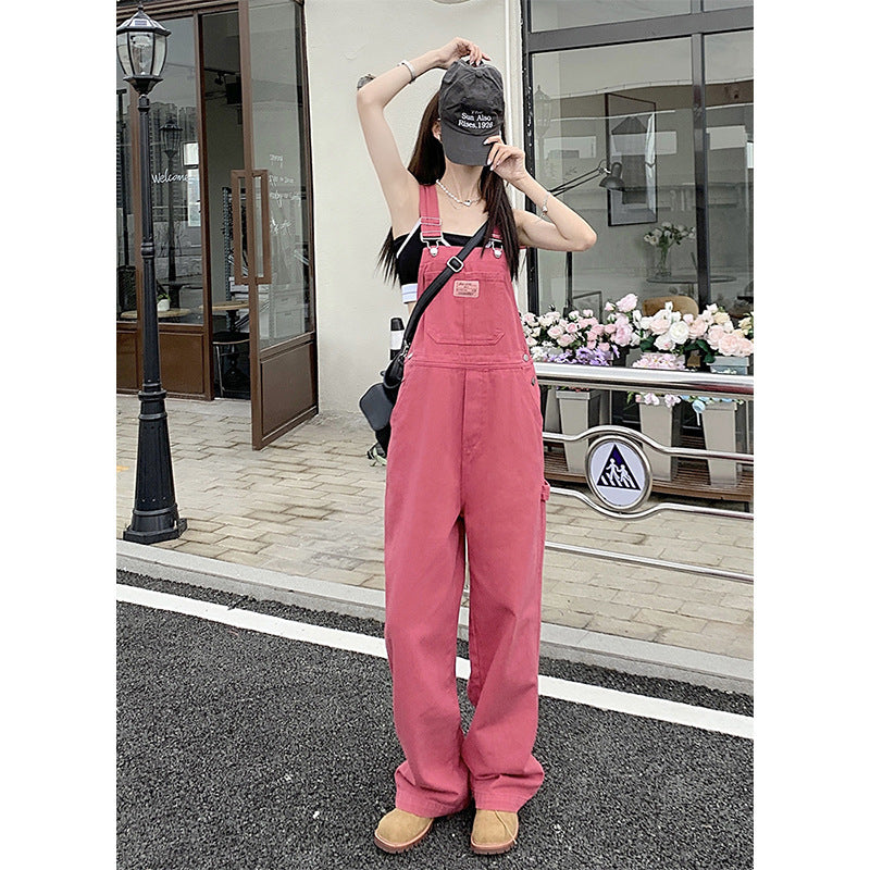 Rose Pink Denim Strap Loose Fitting Overalls