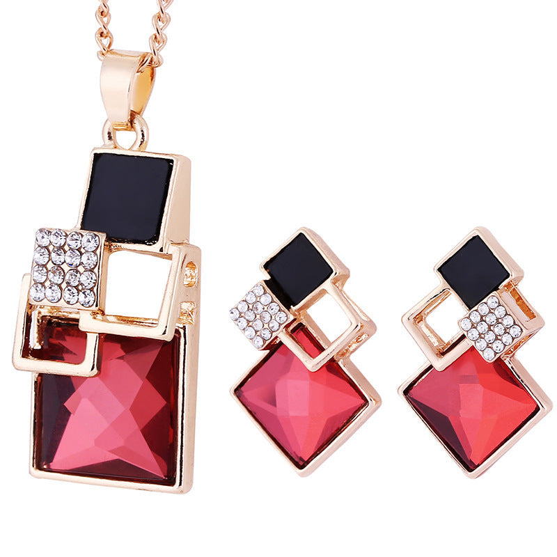 Diamond Square Two-Tone Crystal Two-piece Set  - Earring & Necklace