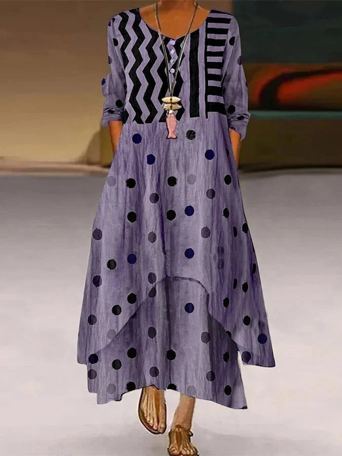 Polka Dots Stripes Design Maxi Dress