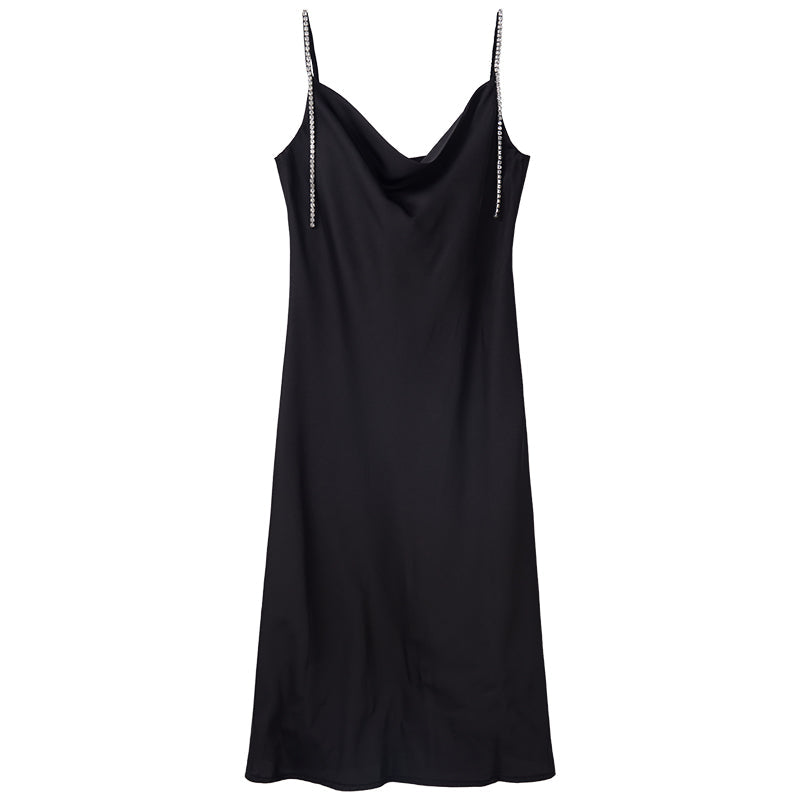 Ebony Silk Sleeveless Satin Slip Dress