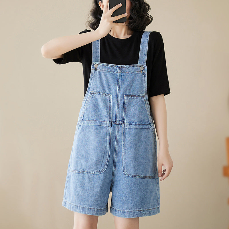 Cool Casual Front Pockets Denim Strap Overalls