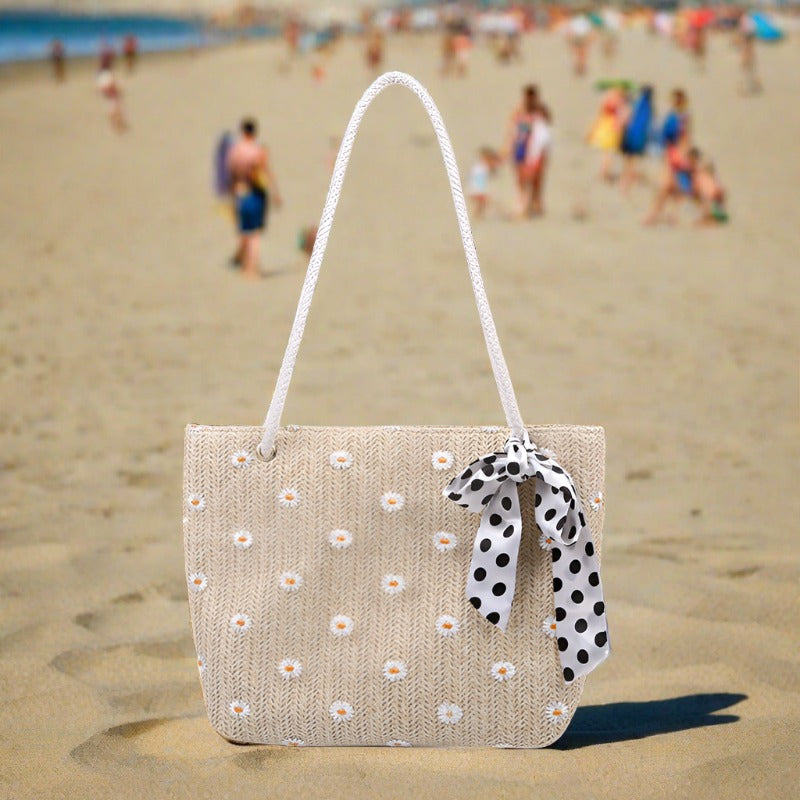 Large Capacity Simple Flower Woven Straw Beach Bag