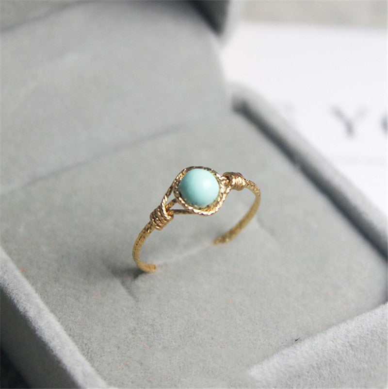 Fashion Natural Boho Turquoise Rope Handmade Ring