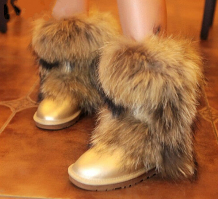 Mid-calf Genuine Fox Fur Snow Boots