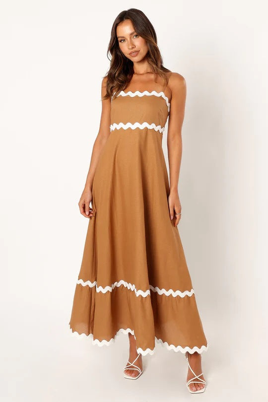 Sandy Shores Solid Color Suspender Long Dress