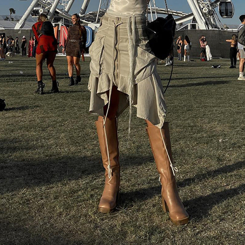 Asymmetric  Lace Up  Skirt