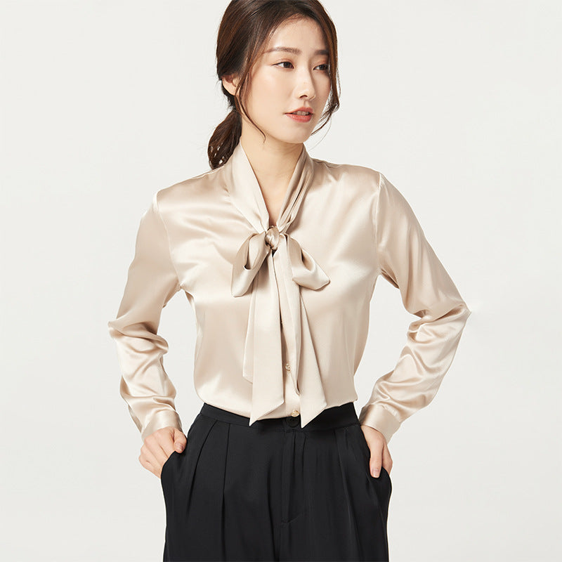 Luxurious Silk Long Sleeve Bow Knot Shirt