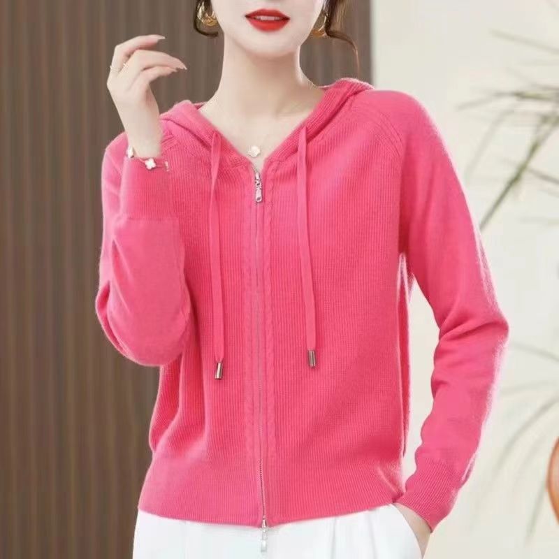 Knitted Hooded Casual Zipper Cardigan