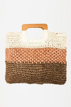 Chic & Versatile: Fame Color Block Double-Use Braided Tote Bag