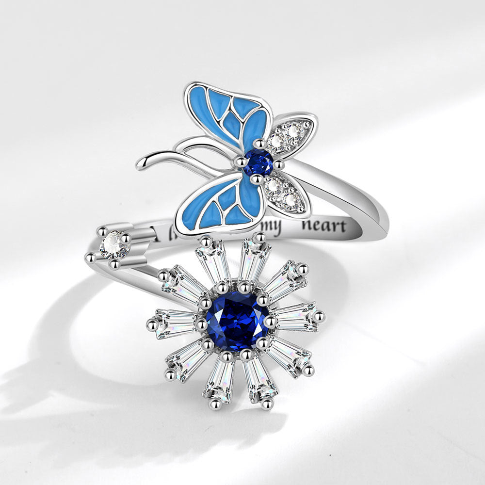 Butterfly Snowflake Rotating Ring Adjustable