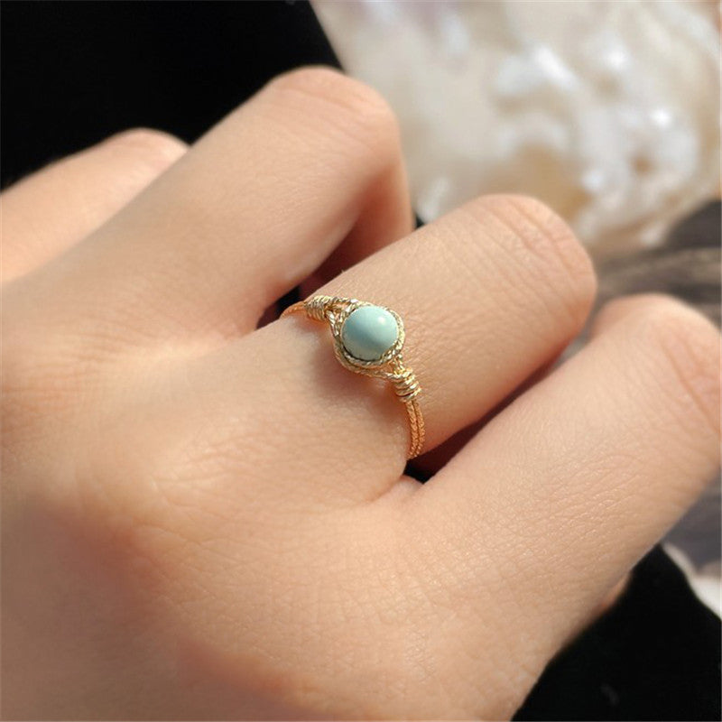 Fashion Natural Boho Turquoise Rope Handmade Ring