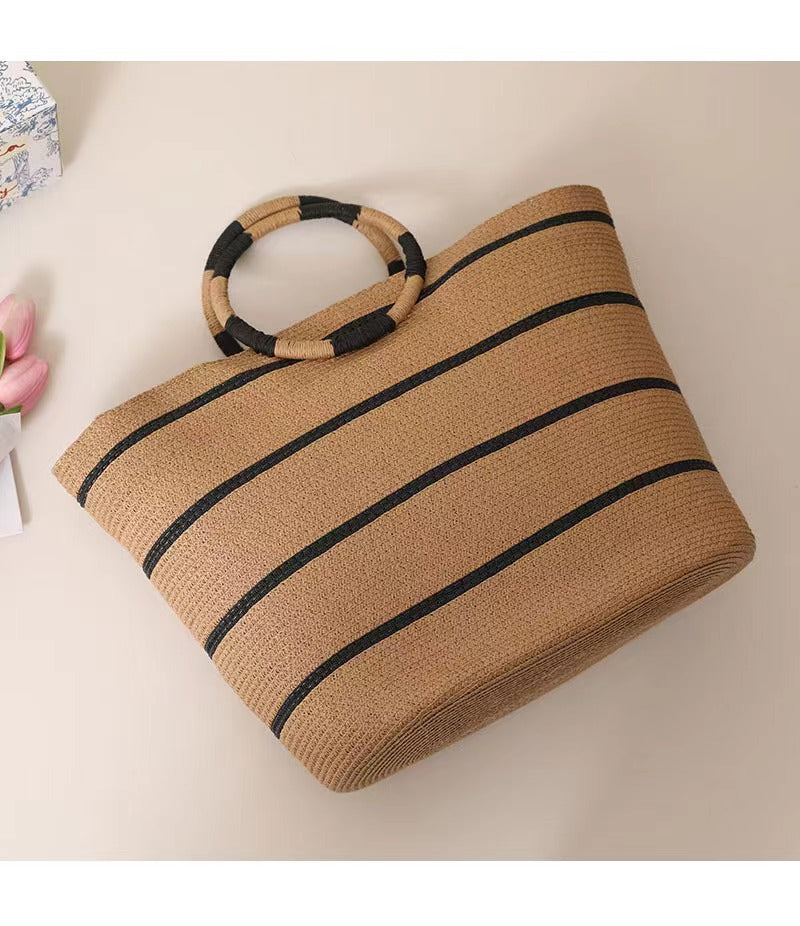 Large Capacity Round Handle Woven Summer Beach Bag