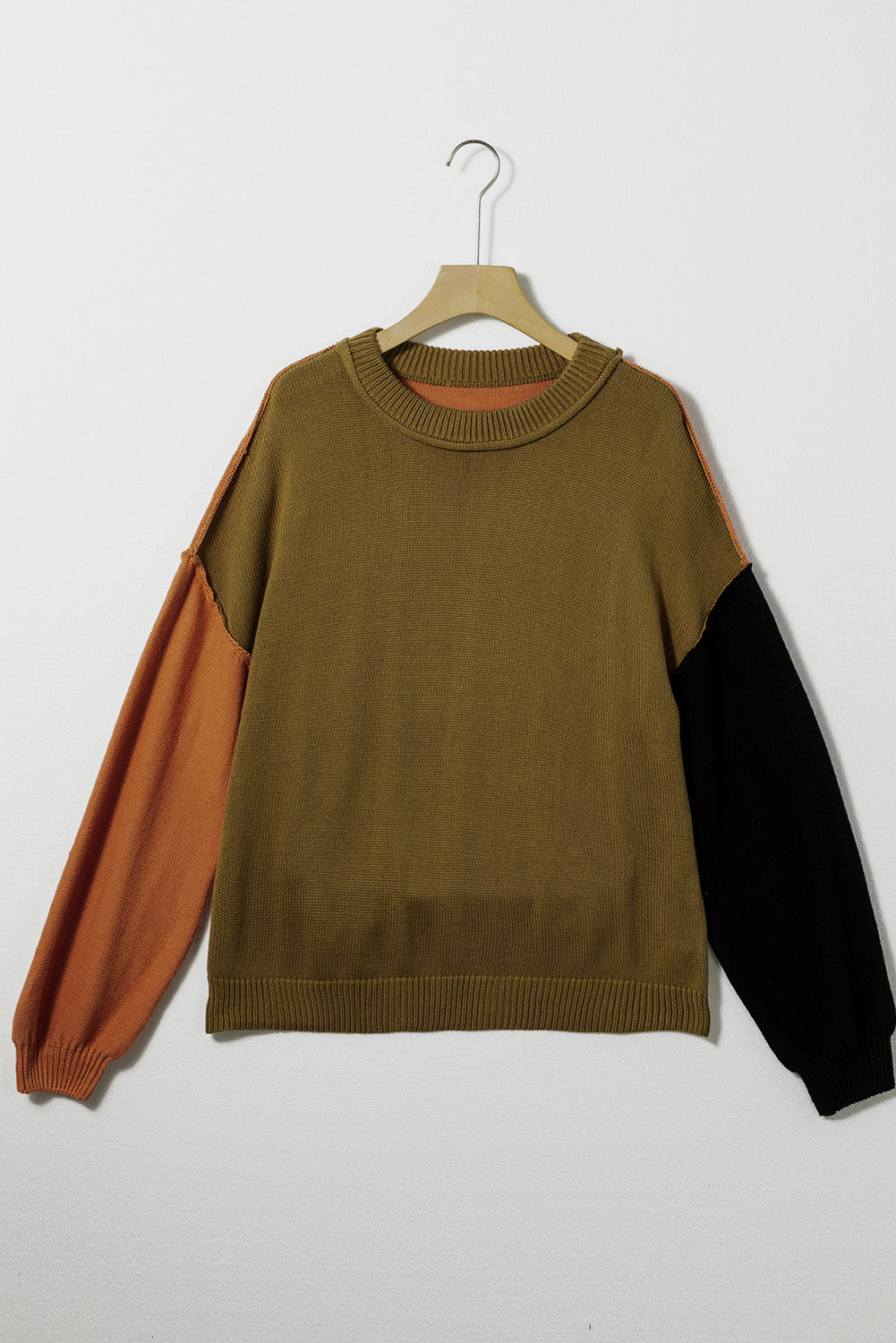 UNIQE Contrast Round Neck Dropped Shoulder Sweater