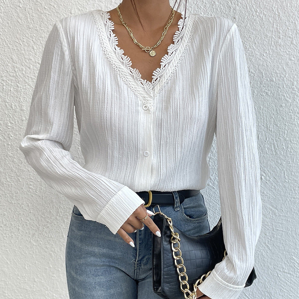 Modern Button-Up Lace Trimmed Shirt