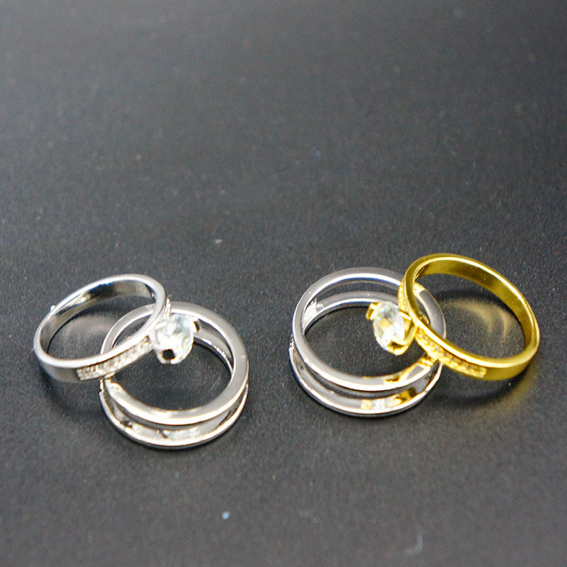 Beautiful CZ Cradle Ring Set in White or Yellow Gold, Engagement, Anniversary, Gift.