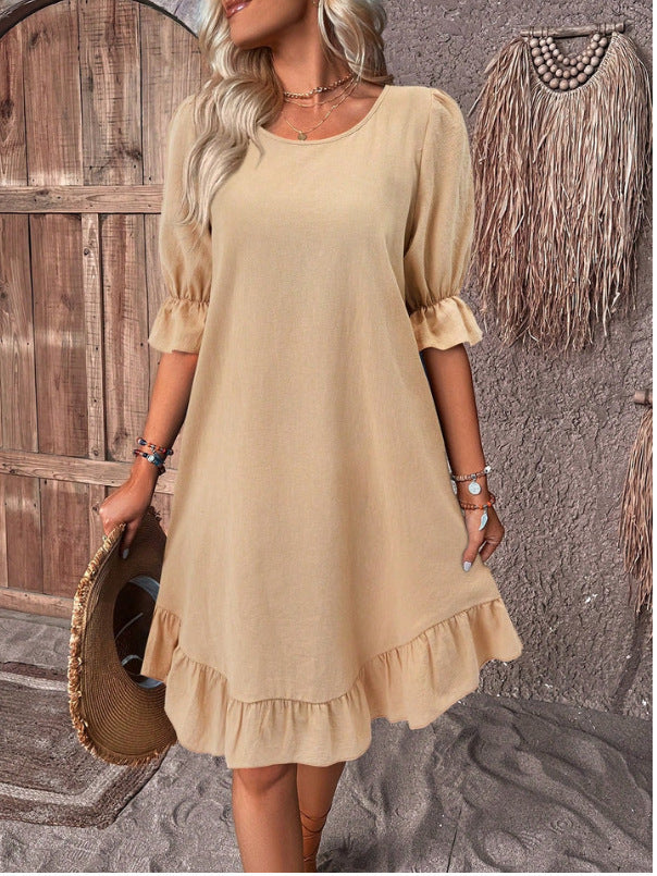 Stylish  Ruffle Short-Sleeved Dress