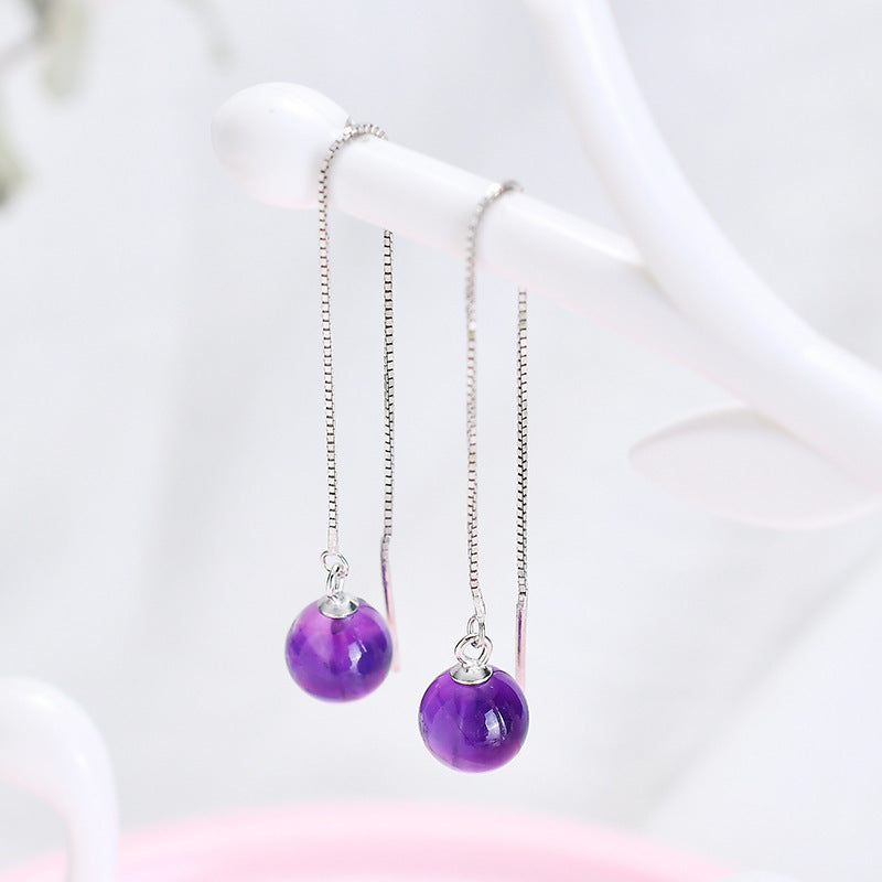 Cute Peach Blossom Gold Plated Round Dangle Threader Box Chain Earrings.