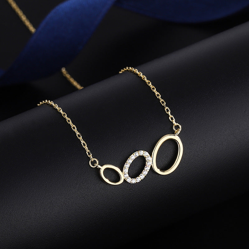 999 Sterling Silver Three-ring CZ Adorned Necklace, Gold, Platinum, Rose Gold.