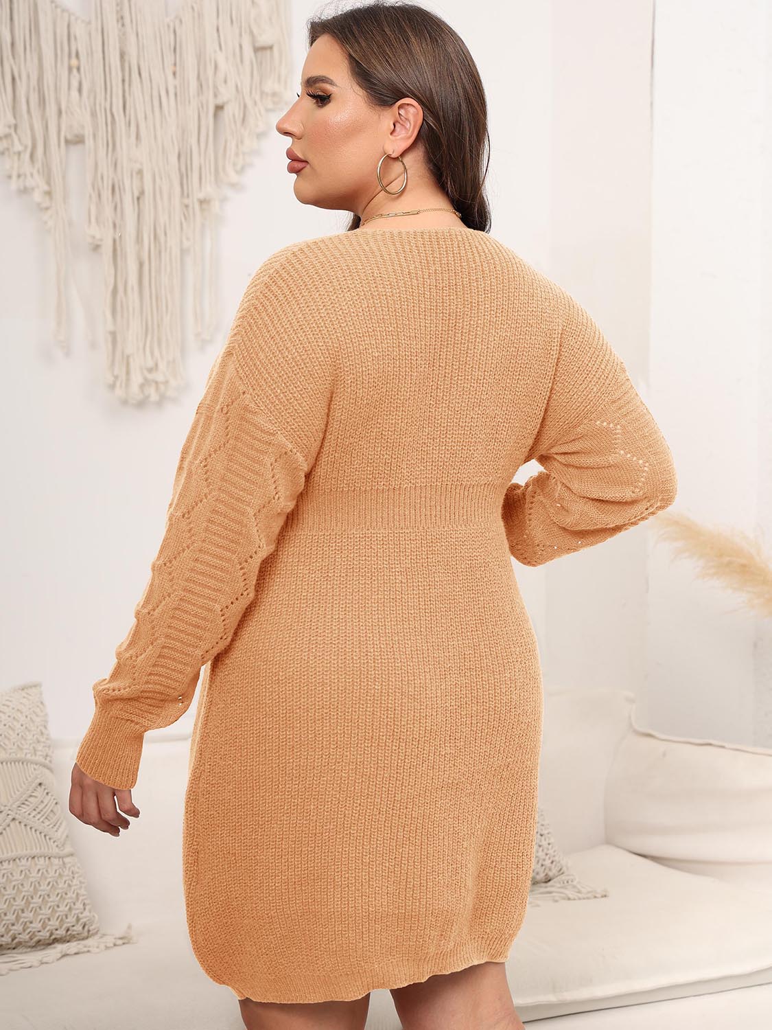 Plus Size Dropped Shoulder Long Sleeve Knit Sweater Dress