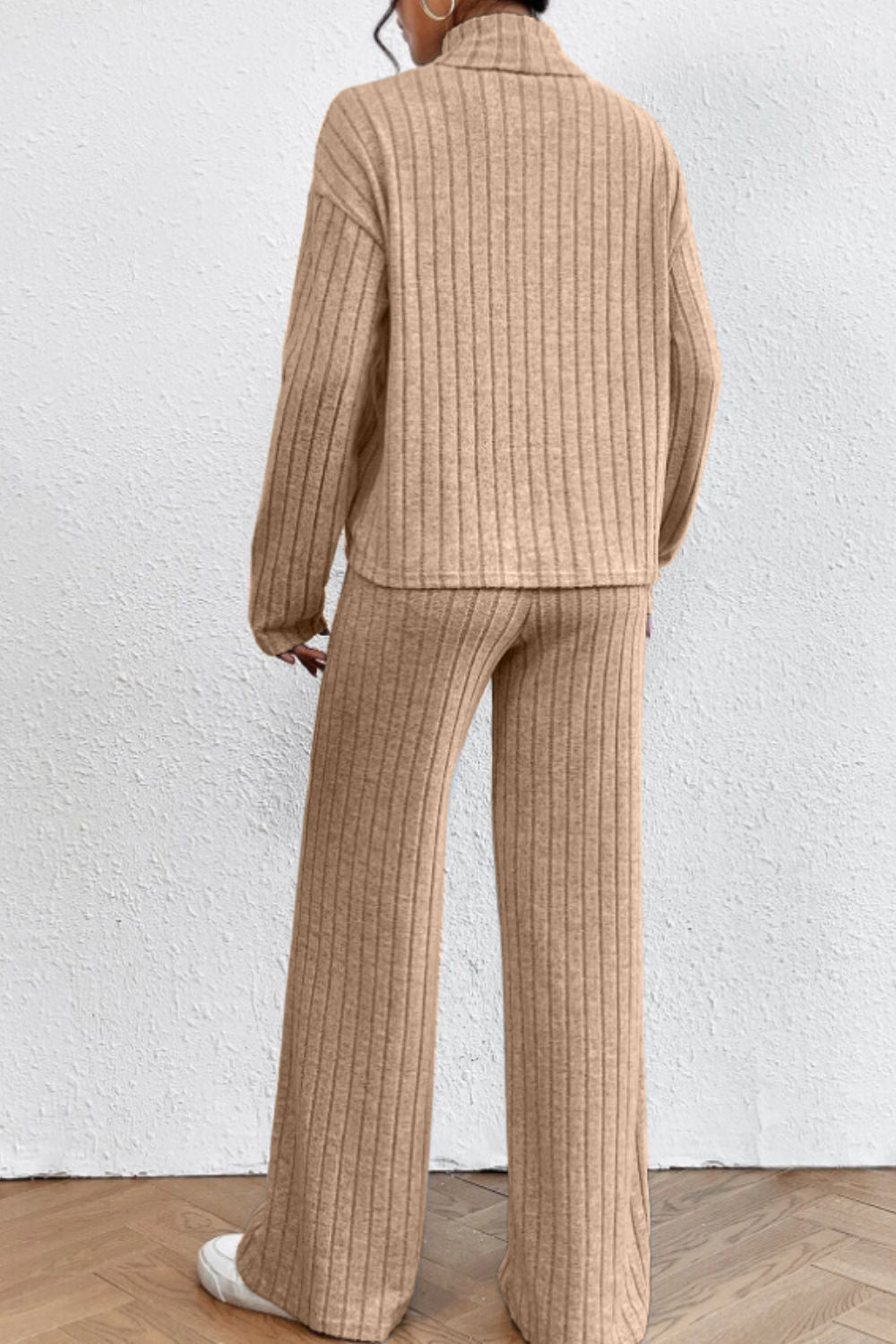 Modern 2-Piece Mock Neck Dropped Shoulder Top and Pants Set