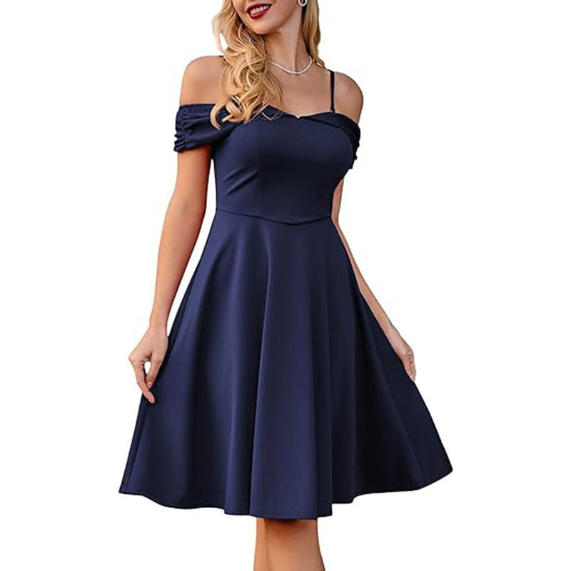 Retro Spaghetti Straps Off-shoulder Waist Dress