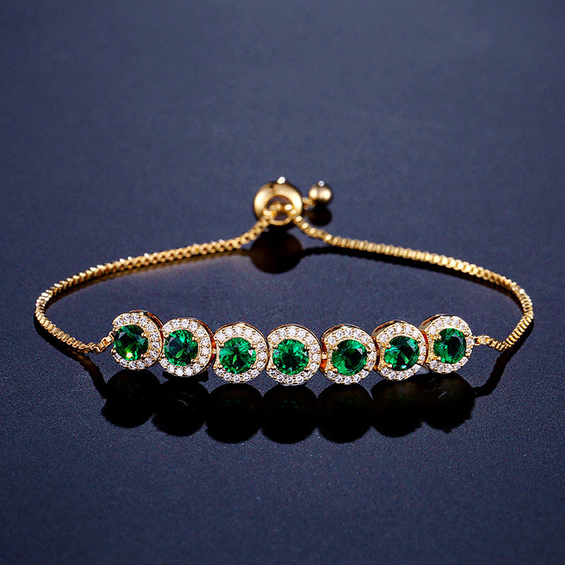 Emerald Round CZ Adjustable Bracelet Adorned with Sparkling Gems.