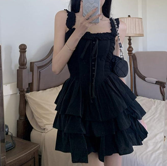 Cake Black Dress Hepburn Style Sling Dress 