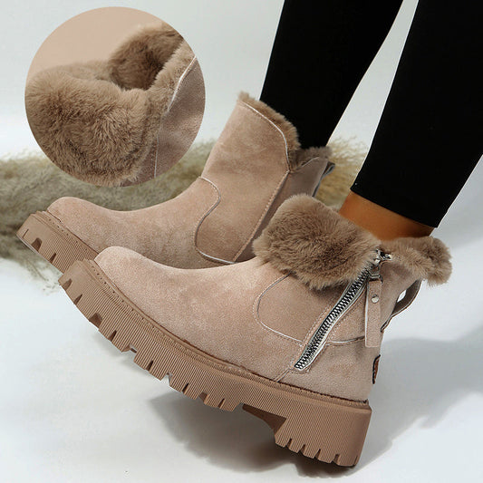 Luxe Suede Thick Warm Fur Ankle Snow Boots