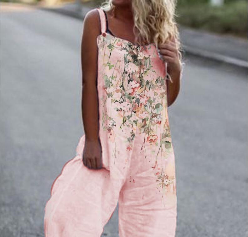 Floral Printed Loose Cotton And Linen Suspenders